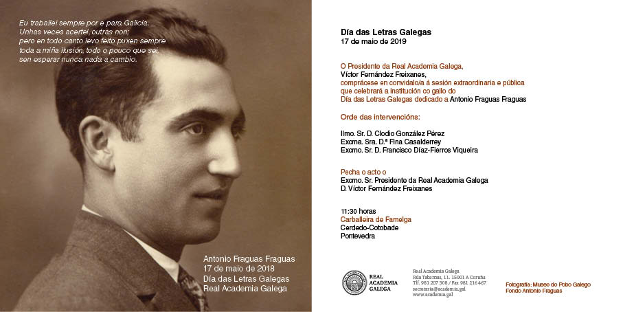 A Real Academia Galega celebra o Día das Letras Galegas ao pé da escola onde estudou Antonio Fraguas