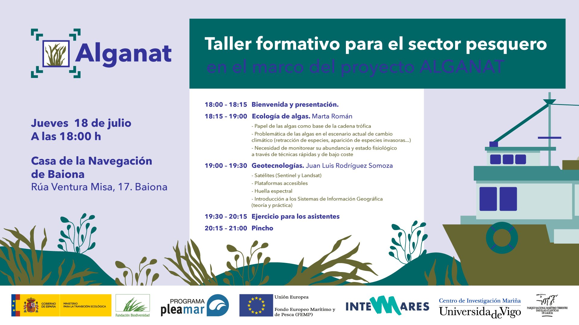 O proxecto Alganat organiza en Baiona un taller formativo para o sector pesqueiro