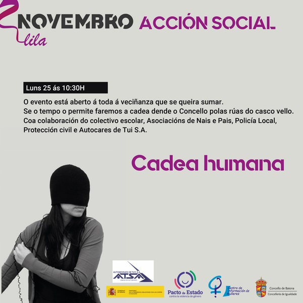 Baiona conmemora o Día Internacional Contra a Violencia de Xénero convocando ao colectivo escolar e á toda a veciñanza á formación dunha cadea humana